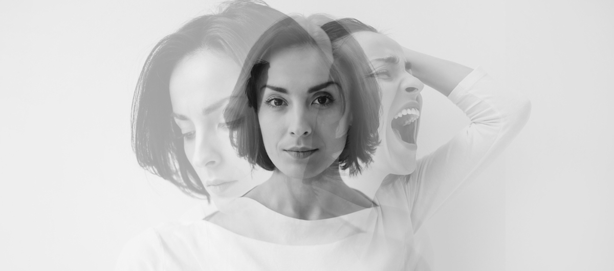 Multiple Identities Close up Photo of a Young Beautiful Brunette Girl Looking into the Camera While Suffering Internally from Dissociative Identity Disorder Double Exposure Bipolar Disorder